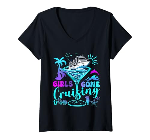 Damen Girls Gone Cruising 2025 Urlaubsreise Wochenende Mädchenreise T-Shirt mit V-Ausschnitt Damen Girls Gone Cruising 2025 Urlaubsreise Wochenende Mädchenreise T-Shirt mit V-Ausschnitt von Girls Gone Cruising Outfit