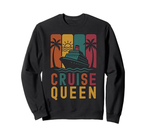 Cruising Queen Damen Besties Retro Sommer Kreuzfahrt Urlaub Sweatshirt von Girls Gone Cruising Queen Funny Trip Outfit