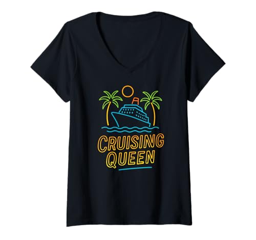 Damen Cruising Queen Damen Besties Sommer Kreuzfahrt Urlaub T-Shirt mit V-Ausschnitt Damen Cruising Queen Damen Besties Sommer Kreuzfahrt Urlaub T-Shirt mit V-Ausschnitt von Girls Gone Cruising Queen Funny Trip Outfit