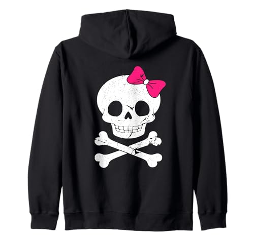 Niedlicher Totenkopf und gekreuzte Knochen mit rosa Fliege für Frauen und Mädchen Kapuzenjacke Niedlicher Totenkopf und gekreuzte Knochen mit rosa Fliege für Frauen und Mädchen Kapuzenjacke von Girls Halloween Cute Scull With Pink Bow Tie