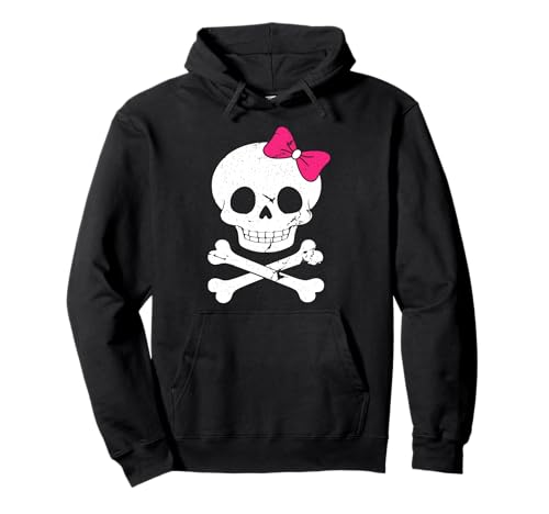 Niedlicher Totenkopf und gekreuzte Knochen mit rosa Fliege für Frauen und Mädchen Pullover Hoodie Niedlicher Totenkopf und gekreuzte Knochen mit rosa Fliege für Frauen und Mädchen Pullover Hoodie von Girls Halloween Cute Scull With Pink Bow Tie