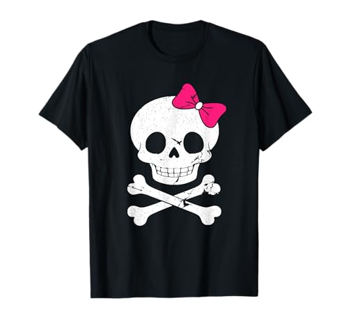 Niedlicher Totenkopf und gekreuzte Knochen mit rosa Fliege für Frauen und Mädchen T-Shirt Niedlicher Totenkopf und gekreuzte Knochen mit rosa Fliege für Frauen und Mädchen T-Shirt von Girls Halloween Cute Scull With Pink Bow Tie