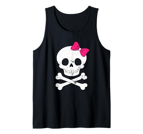 Niedlicher Totenkopf und gekreuzte Knochen mit rosa Fliege für Frauen und Mädchen Tank Top Niedlicher Totenkopf und gekreuzte Knochen mit rosa Fliege für Frauen und Mädchen Tank Top von Girls Halloween Cute Scull With Pink Bow Tie