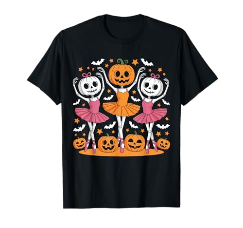 Girls Halloween Ballet Skeleton Pumpkin Girls Skeleton Women T-Shirt von Girls Halloween Dance Ballet Skeleton For Girls