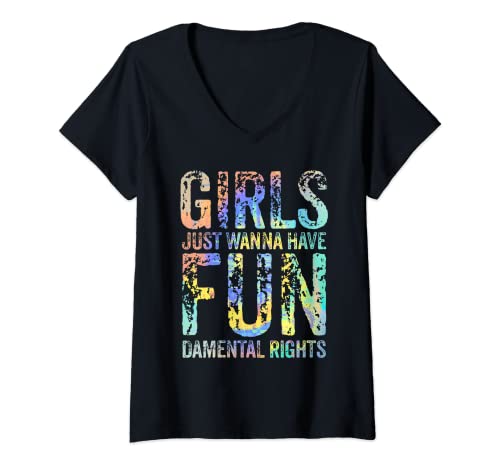 Damen Girls Just Wanna Have Fundamental Rights Feminist Batikfärbung T-Shirt mit V-Ausschnitt Damen Girls Just Wanna Have Fundamental Rights Feminist Batikfärbung T-Shirt mit V-Ausschnitt von Girls Just Wanna Have Fundamental Rights Feminist