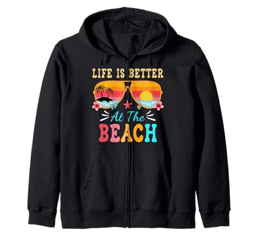 Life is Better at The Beach Sonnenbrille Herren Damen Jungen Mädchen Kapuzenjacke von Girls Life is Better at The Beach Tees