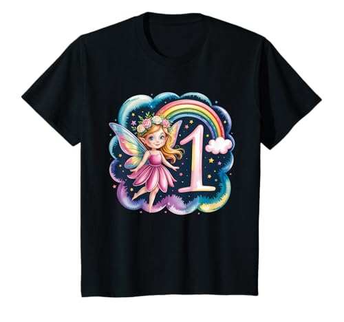 Mädchen 1. Geburtstag Fee Design Regenbogen Fee Elfe Geburtstag T-Shirt Mädchen 1. Geburtstag Fee Design Regenbogen Fee Elfe Geburtstag T-Shirt von Girls Magical Birthday Fairy Elf Birthday Tees