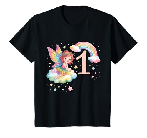 Mädchen 1. Geburtstag Fee Design Regenbogen Fee Elfe Geburtstag T-Shirt von Girls Magical Birthday Fairy Elf Birthday Tees