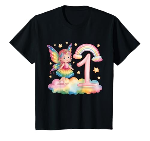 Mädchen 1. Geburtstag Fee Design Regenbogen Fee Elfe Geburtstag T-Shirt von Girls Magical Birthday Fairy Elf Birthday Tees