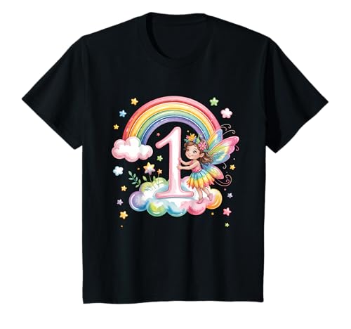 Mädchen 1. Geburtstag Fee Design Regenbogen Fee Elfe Geburtstag T-Shirt von Girls Magical Birthday Fairy Elf Birthday Tees