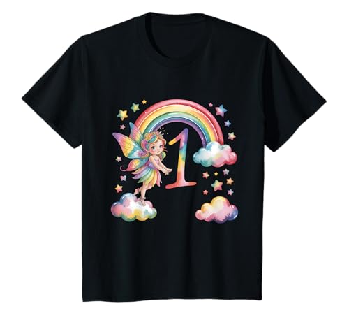 Mädchen 1. Geburtstag Fee Design Regenbogen Fee Elfe Geburtstag T-Shirt von Girls Magical Birthday Fairy Elf Birthday Tees