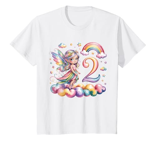 Mädchen 2. Geburtstag Fee Design Regenbogen Fee Elfe Geburtstag T-Shirt von Girls Magical Birthday Fairy Elf Birthday Tees