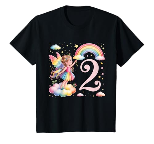 Mädchen 2. Geburtstag Fee Design Regenbogen Fee Elfe Geburtstag T-Shirt von Girls Magical Birthday Fairy Elf Birthday Tees