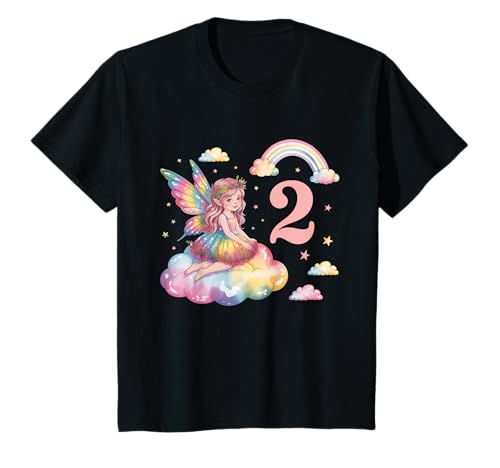 Mädchen 2. Geburtstag Fee Design Regenbogen Fee Elfe Geburtstag T-Shirt von Girls Magical Birthday Fairy Elf Birthday Tees