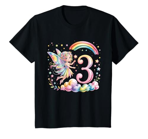 Mädchen 3. Geburtstag Fee Design Regenbogen Fee Elfe Geburtstag T-Shirt von Girls Magical Birthday Fairy Elf Birthday Tees