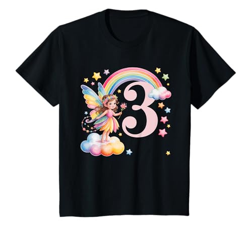 Mädchen 3. Geburtstag Fee Design Regenbogen Fee Elfe Geburtstag T-Shirt von Girls Magical Birthday Fairy Elf Birthday Tees