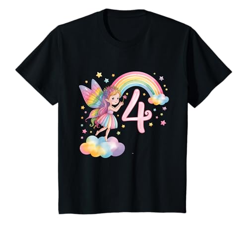 Mädchen 4. Geburtstag Fee Design Regenbogen Fee Elfe Geburtstag T-Shirt Mädchen 4. Geburtstag Fee Design Regenbogen Fee Elfe Geburtstag T-Shirt von Girls Magical Birthday Fairy Elf Birthday Tees