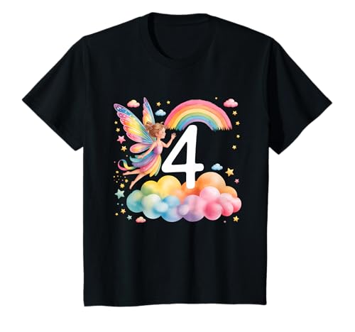 Mädchen 4. Geburtstag Fee Design Regenbogen Fee Elfe Geburtstag T-Shirt Mädchen 4. Geburtstag Fee Design Regenbogen Fee Elfe Geburtstag T-Shirt von Girls Magical Birthday Fairy Elf Birthday Tees