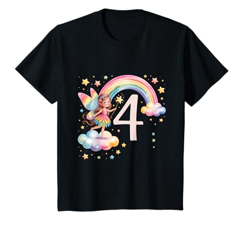 Mädchen 4. Geburtstag Fee Design Regenbogen Fee Elfe Geburtstag T-Shirt Mädchen 4. Geburtstag Fee Design Regenbogen Fee Elfe Geburtstag T-Shirt von Girls Magical Birthday Fairy Elf Birthday Tees