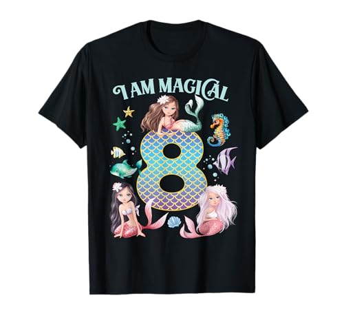 Mädchen Magische Meerjungfrauen Geburtstag 8 Jahre Alt T-Shirt Mädchen Magische Meerjungfrauen Geburtstag 8 Jahre Alt T-Shirt von Girls Magical Mermaids Birthday Party Big Number