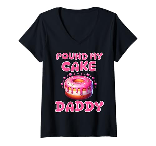Damen Pound My Cake Daddy lustiger unhöflicher Erwachsenenabschied T-Shirt mit V-Ausschnitt Damen Pound My Cake Daddy lustiger unhöflicher Erwachsenenabschied T-Shirt mit V-Ausschnitt von Girls Night Out Cheeky Adult Hen Night Co.
