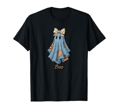 Mädchen Halloween Patchwork Geist Kokette Denim Plaid Geist T-Shirt Mädchen Halloween Patchwork Geist Kokette Denim Plaid Geist T-Shirt von Girls Patchwork Boho Halloween Denim Plaid Ghost