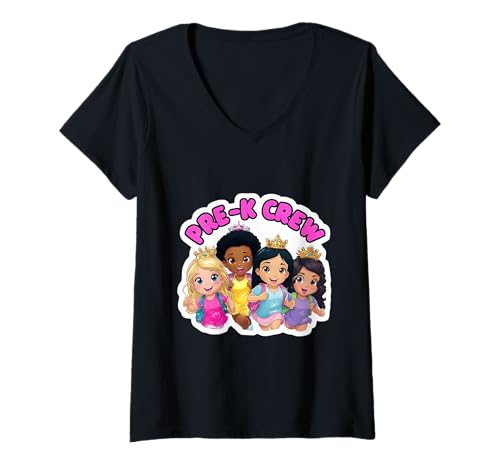 Damen Mädchen Pre-K Crew Princess Pre Kindergarten Einschulung T-Shirt mit V-Ausschnitt von Girls Pre-K Crew Princess Products