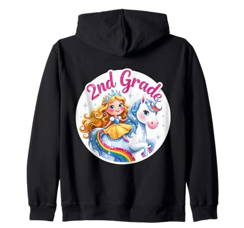 Mädchen Prinzessin Reiten Einhorn 2. Klasse Schuljahr Kapuzenjacke von Girls Princess Riding Unicorn 2nd Grade Merch