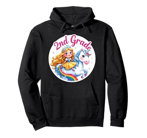 Mädchen Prinzessin Reiten Einhorn 2. Klasse Schuljahr Pullover Hoodie von Girls Princess Riding Unicorn 2nd Grade Merch