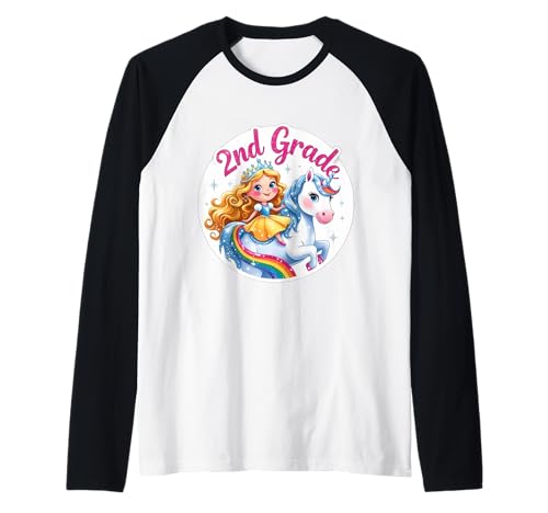 Mädchen Prinzessin Reiten Einhorn 2. Klasse Schuljahr Raglan von Girls Princess Riding Unicorn 2nd Grade Merch