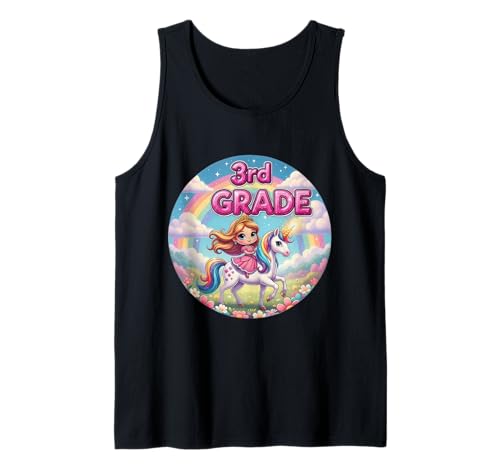 Mädchen Prinzessin Reiten Einhorn 2. Klasse Schuljahr Tank Top von Girls Princess Riding Unicorn 2nd Grade Merch