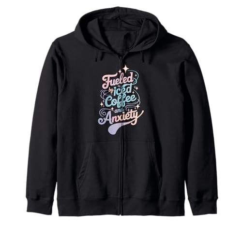 Motiv „Fueled by Iced Coffee and Anxiety“, Kaffeeliebhaberin für Mädchen Kapuzenjacke Motiv „Fueled by Iced Coffee and Anxiety“, Kaffeeliebhaberin für Mädchen Kapuzenjacke von Girls Quirky Anxiety Coffee Lover Cafe