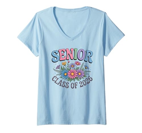 Damen Feier zum Abschlussjahr 2026 mit Blumenmotiv T-Shirt mit V-Ausschnitt Damen Feier zum Abschlussjahr 2026 mit Blumenmotiv T-Shirt mit V-Ausschnitt von Girls Senior Year Celebration 2026