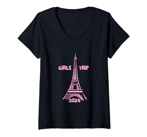Mädchen Paris Eifelturm Trip Reise 2024 Girls Friends T-Shirt mit V-Ausschnitt Mädchen Paris Eifelturm Trip Reise 2024 Girls Friends T-Shirt mit V-Ausschnitt von Girls Trip 2024