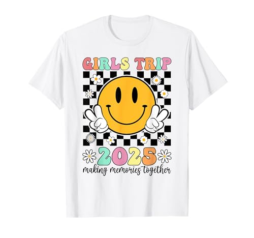 Girls Trip 2025 Frauen Mädchen Lächeln Gesicht Mädchen Wochenende 2025 T-Shirt Girls Trip 2025 Frauen Mädchen Lächeln Gesicht Mädchen Wochenende 2025 T-Shirt von Girls Trip 2025 Matching Vacation Travel