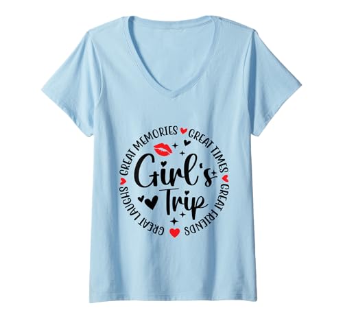 Damen Girls Trip 2025 Weekend Vacation 2025 Matching Besties T-Shirt mit V-Ausschnitt von Girls Trip 2025 Womens Trip Memories Laughter Tee