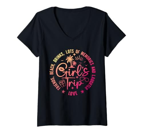 Damen Mädchenreise 2025 Wochenendreise 2025 Matching Besties T-Shirt mit V-Ausschnitt Damen Mädchenreise 2025 Wochenendreise 2025 Matching Besties T-Shirt mit V-Ausschnitt von Girls Trip 2025 Womens Trip Memories Laughter Tee