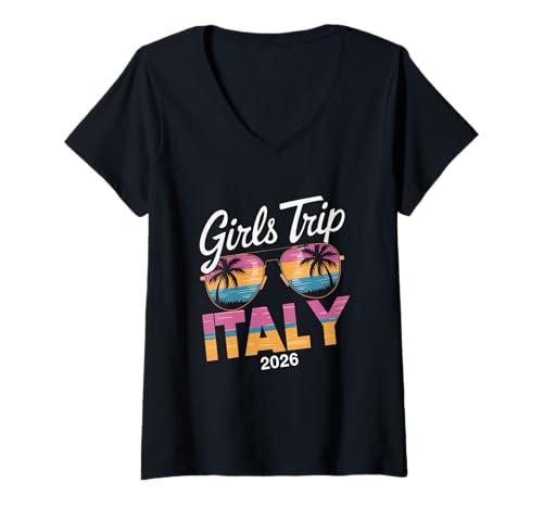 Damen MÄDCHEN Reise Italien 2026 T-Shirt mit V-Ausschnitt von Girls Trip 2026 Lip Apparel