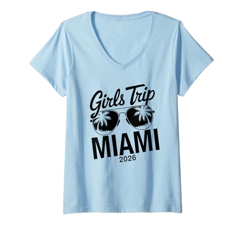 Damen MÄDCHEN Trip Miami 2026 T-Shirt mit V-Ausschnitt von Girls Trip 2026 Lip Apparel