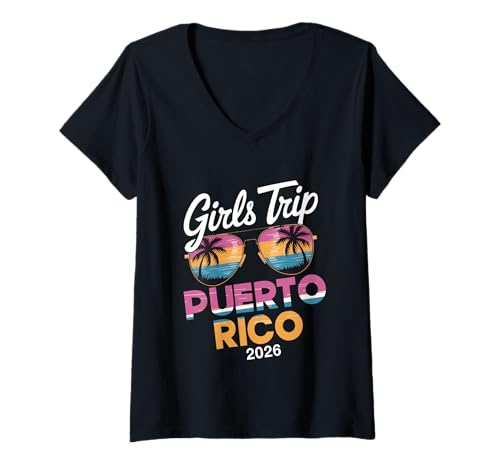 Damen MÄDCHENREISE PEURTO RICO 2026 T-Shirt mit V-Ausschnitt von Girls Trip 2026 Lip Apparel