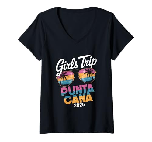 Damen MÄDCHENREISE Punta Cana 2026 T-Shirt mit V-Ausschnitt von Girls Trip 2026 Lip Apparel