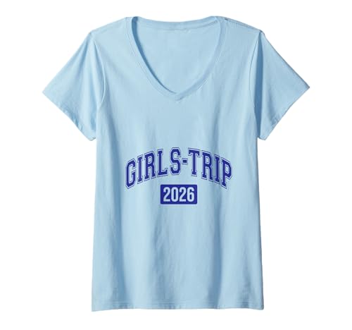 Damen Girls Trip 2026 College Block Schriftart Matching Group Travel T-Shirt mit V-Ausschnitt Damen Girls Trip 2026 College Block Schriftart Matching Group Travel T-Shirt mit V-Ausschnitt von Girls Trip 2026 Matching Cruise Squad Crew