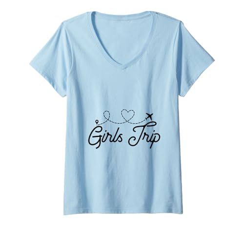 Damen Mädchen, Fliegermotiv, Herzmotiv, passende Gruppe, Damen T-Shirt mit V-Ausschnitt Damen Mädchen, Fliegermotiv, Herzmotiv, passende Gruppe, Damen T-Shirt mit V-Ausschnitt von Girls Trip Airplane Heart Travel Squad