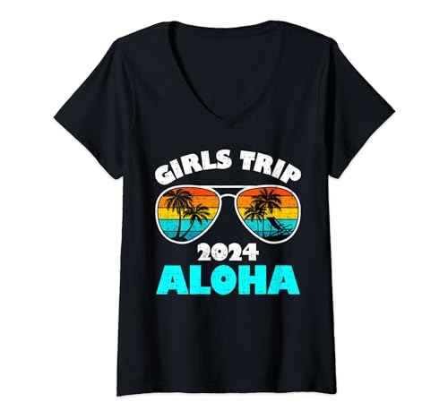 Damen Mädchenreise Aloha Hawaii 2024 Geburtstagskader für Damen T-Shirt mit V-Ausschnitt Damen Mädchenreise Aloha Hawaii 2024 Geburtstagskader für Damen T-Shirt mit V-Ausschnitt von Girls Trip Aloha Hawaii 2024 Beach Birthday Squad