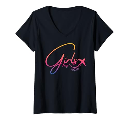 Damen Mädchen Wochenende Frauen Mädchen Trip 2026 T-Shirt mit V-Ausschnitt Damen Mädchen Wochenende Frauen Mädchen Trip 2026 T-Shirt mit V-Ausschnitt von Girls Trip Favors Girls Weekend Accessories