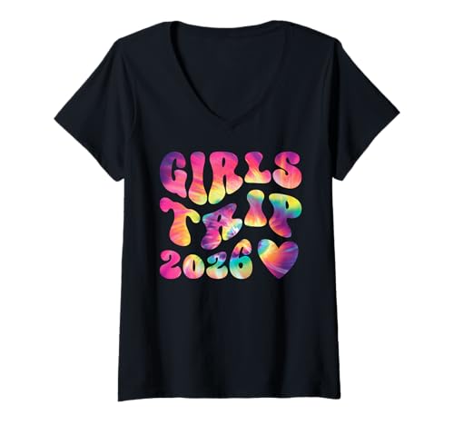 Damen Mädchen Wochenende Frauen Mädchen Trip 2026 T-Shirt mit V-Ausschnitt von Girls Trip Favors Girls Weekend Accessories