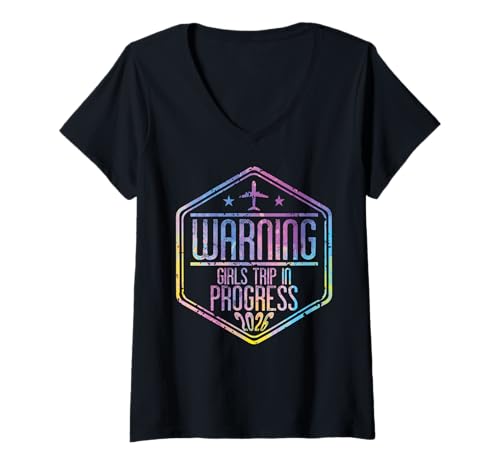 Damen Mädchen Wochenende Frauen Warnung Mädchen Trip In Progress 2026 T-Shirt mit V-Ausschnitt von Girls Trip Favors Girls Weekend Accessories