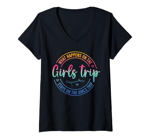 Damen Mädchenwochenende Frauen Was passiert auf der Mädchenreise T-Shirt mit V-Ausschnitt von Girls Trip Favors Girls Weekend Accessories
