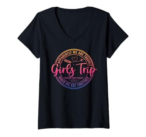 Damen Mädchenwochenende Damen We Are Trouble Girls Trip 2026 T-Shirt mit V-Ausschnitt von Girls Trip Favors Girls Weekend Accessories
