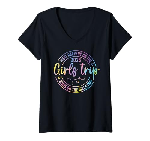 Damen Mädchenwochenende Frauen Was passiert auf der Mädchenreise 2025 T-Shirt mit V-Ausschnitt von Girls Trip Favors Girls Weekend Accessories